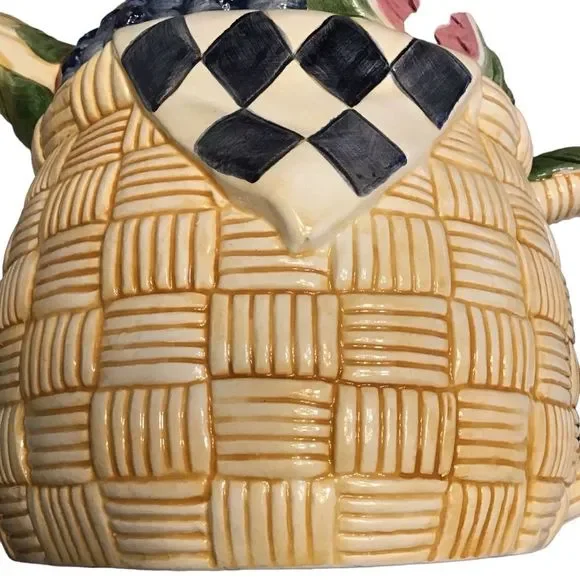 SUSAN WINGET Certified Teapot Ceramic Fruit-Basket Weave Design Approx. 14 x 8 - Picture 6 of 9